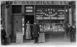 Alice and her father George Shilton at the Kille shop c 1900